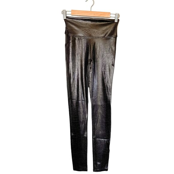 Spanx Faux Leather Croc Shine High Waisted Leggings 20303R Dark Brown Small - Picture 2 of 16